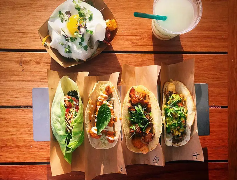 Enjoy Velvet Taco's array of options with crispy tots and a margarita. 