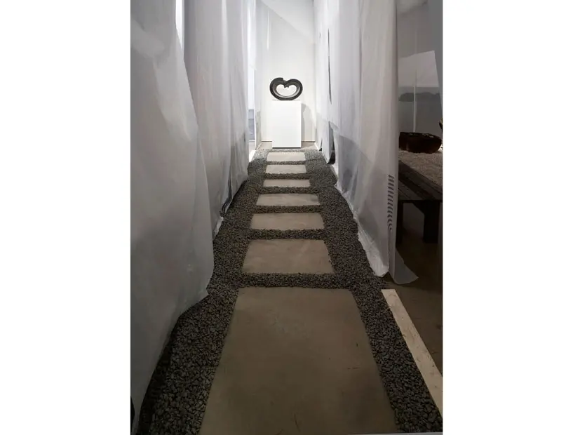 A Takiguchi black granite sculpture, "Night Ocean," 1995,  serves as punctuation point. 