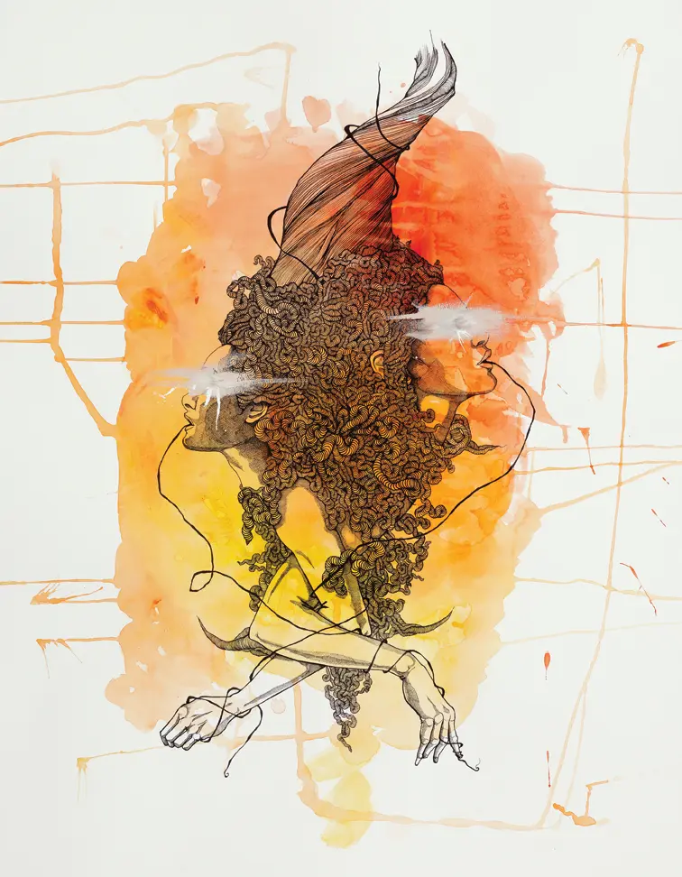 "Two Muses," 2014, ink & watercolor