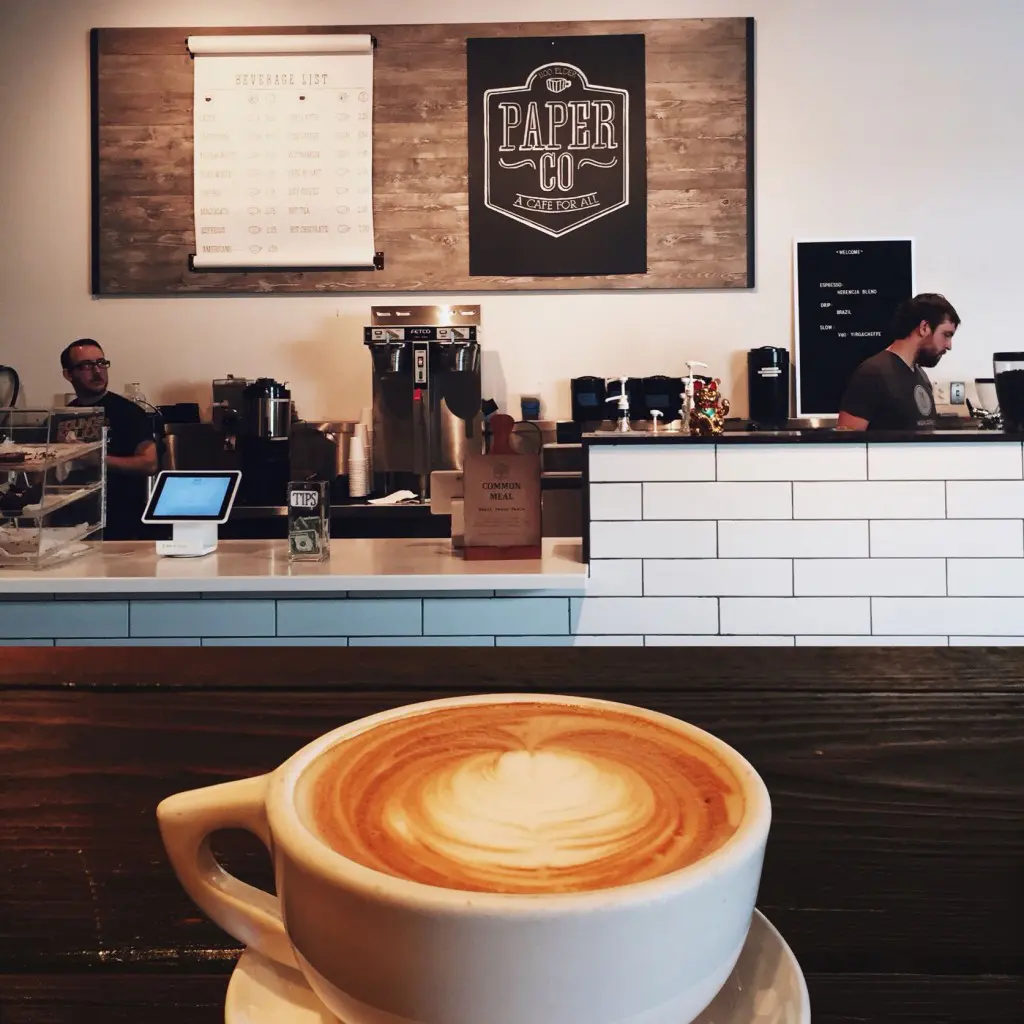 Paper Co. Cafe invites visitors to have a drink in an open, industrial setting. (Photo by Faith Nguyen)