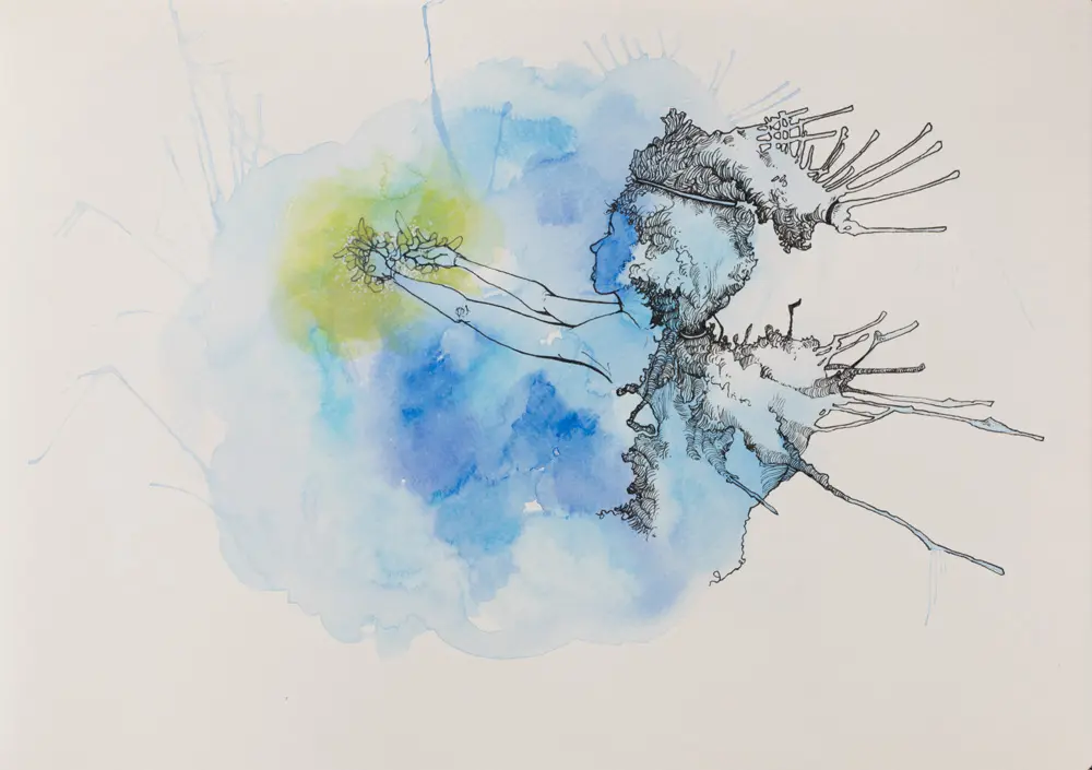 "Into the Ether," 2014, ink & watercolor