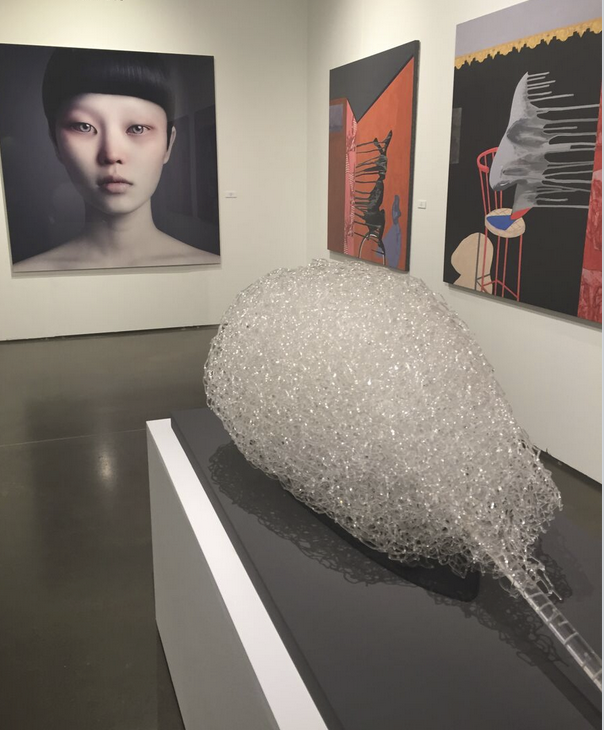 Susan Plum's exquisite glass spindle got the Fair off to a profound start in Deborah Colton Gallery's booth. (Photo by Nancy Gutierrez.)