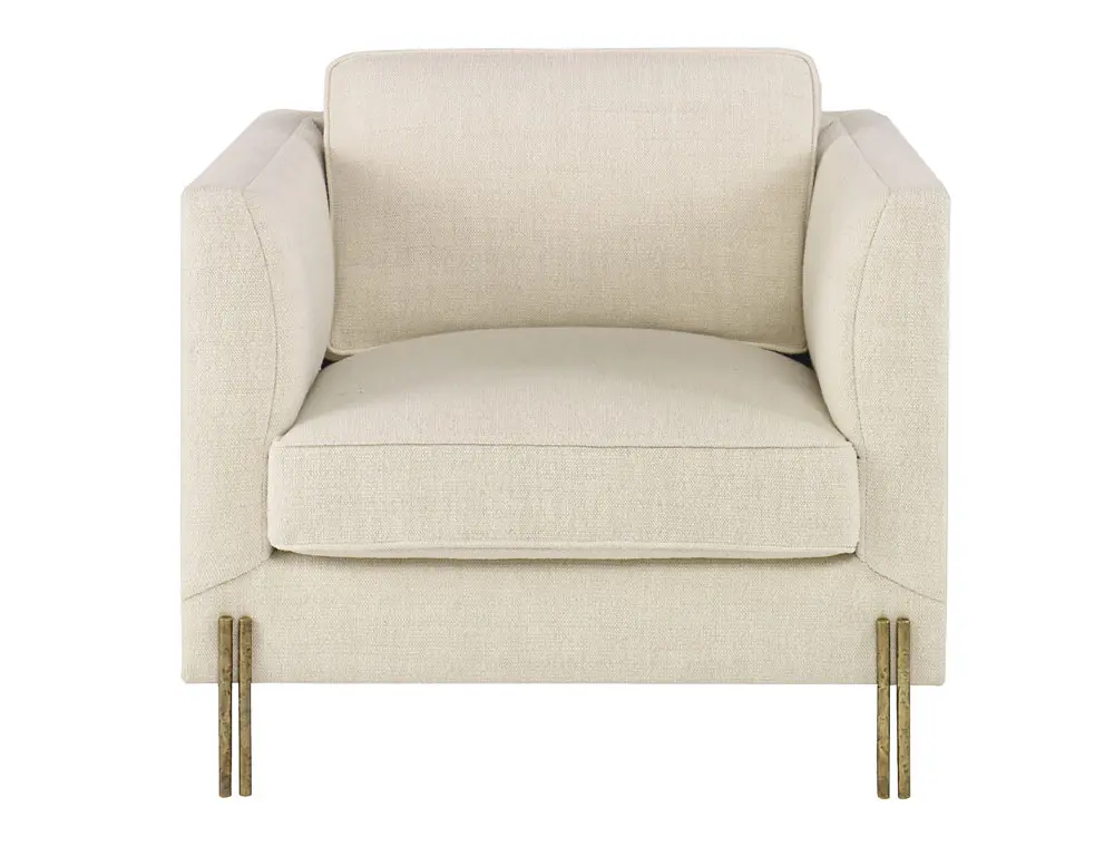 Upholstered Melange club chair with burnished bronze legs