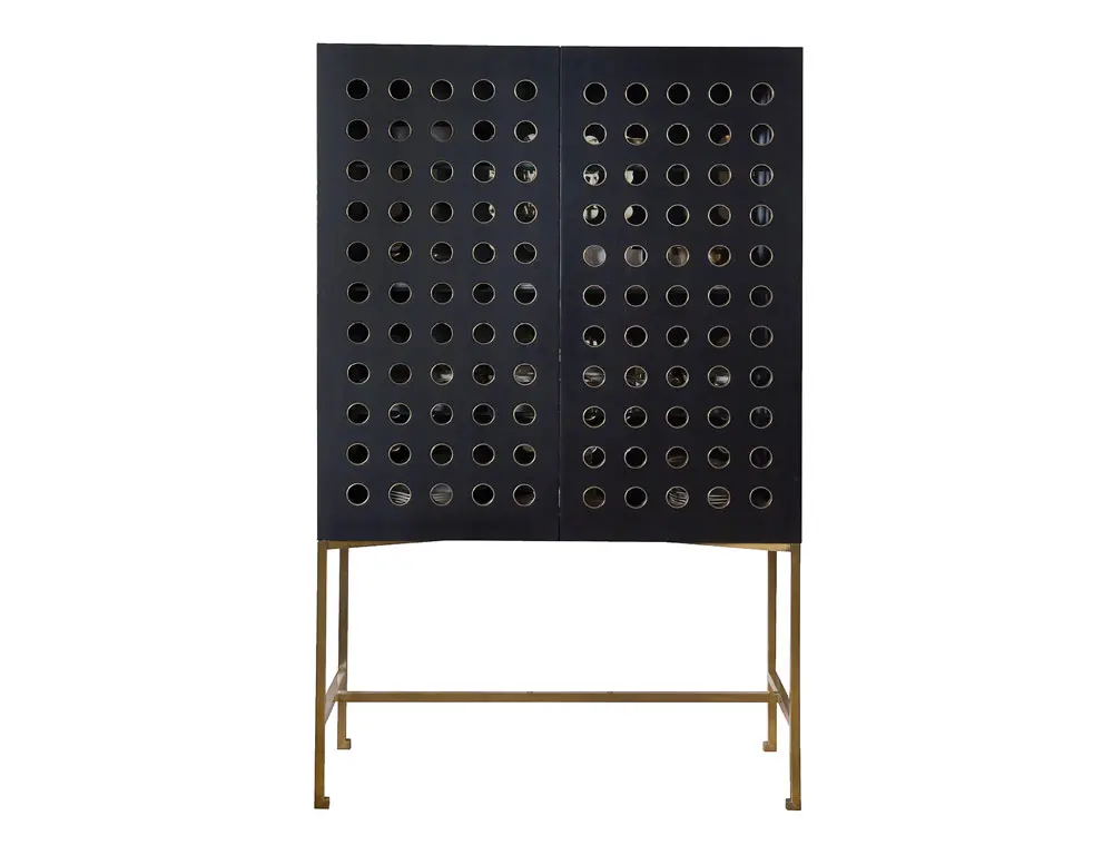 Dillon china cabinet in ebonized walnut and burnished bronze with glass shelves
