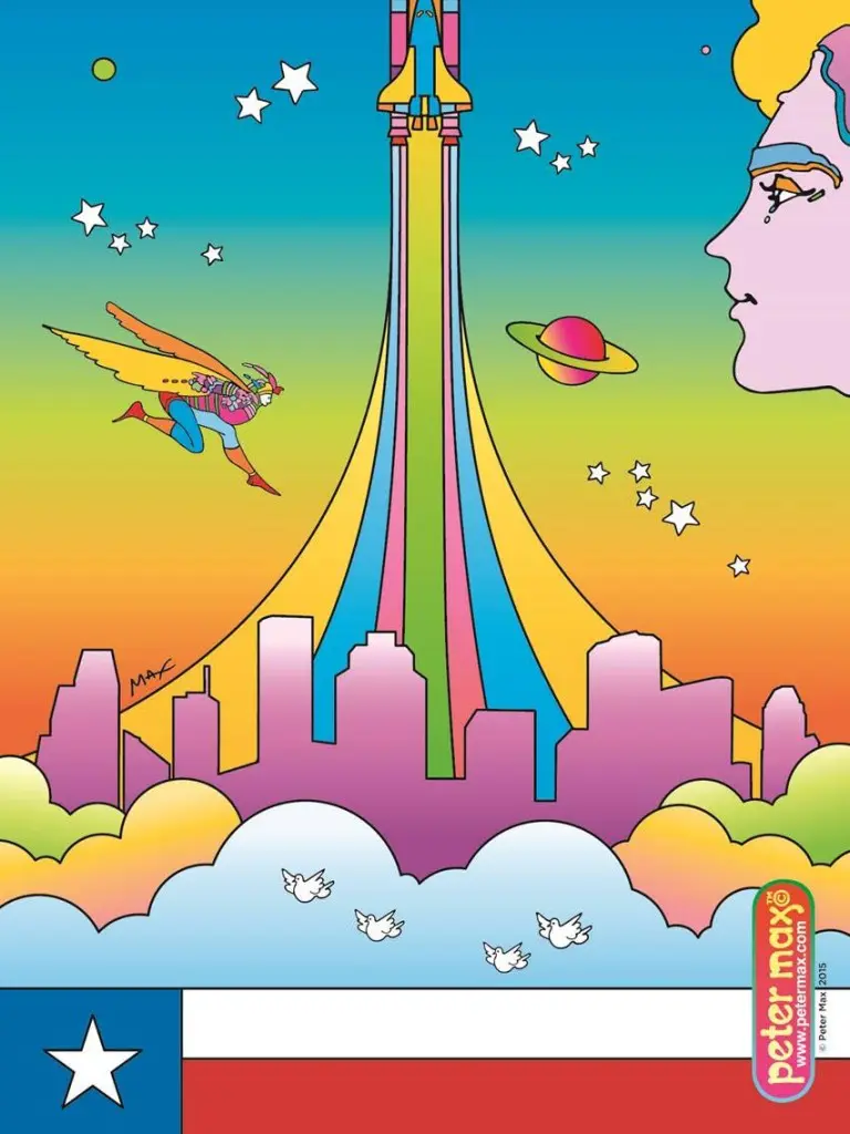 Max's "Cosmic Houston," a poster that highlights the Houston skyline and culture.  