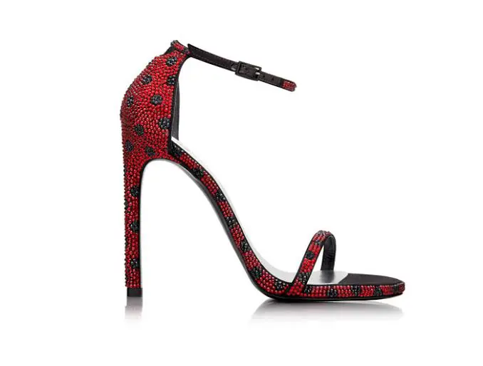 Siam polkadot pavé nudist sandal as seen in the exclusive Stuart Weitzman holiday collection 