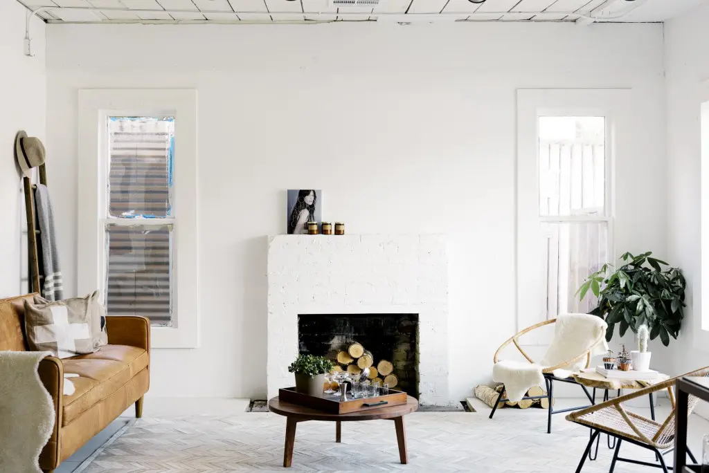 A fireplace is the center of the store's homey environment. 