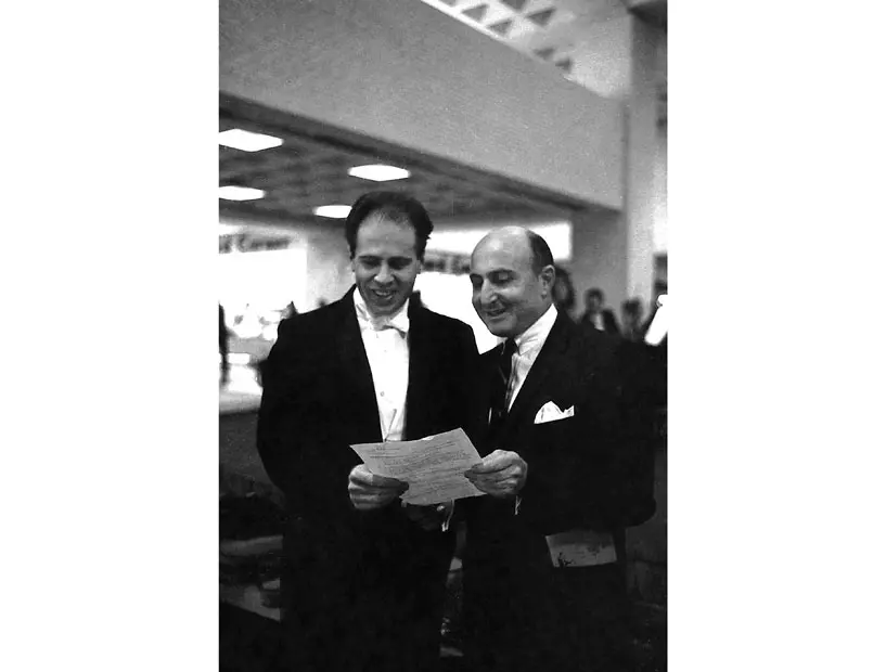Dallas Symphony Orchestra conductor Donald Johanos and Raymond Nasher, 1966
