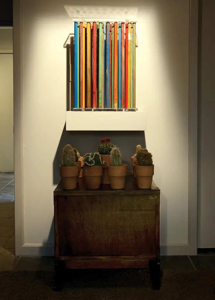 Thomas Glassford’s Untitled, 2011 — a work in Lucite, metal and broomsticks, through Sicardi Gallery.