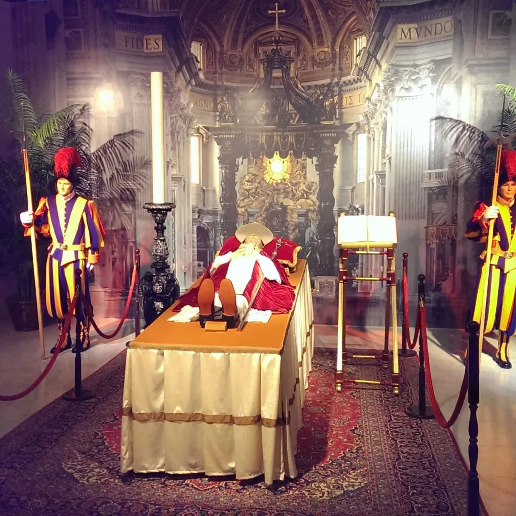 At the National Museum of Funeral History, a recreation of Pope John Paul II’s wake. (Photo by Matthew Ramirez)