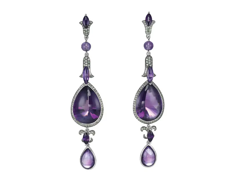 Chopard earrings from the Temptations Collection with amethysts and tsavorites set in 18k white gold