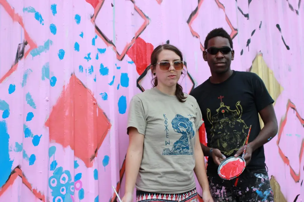 Nina Marinick and JahJah, Houston-based artists, are working on the Frenetic Theater. (5102 Navigation Blvd.) 