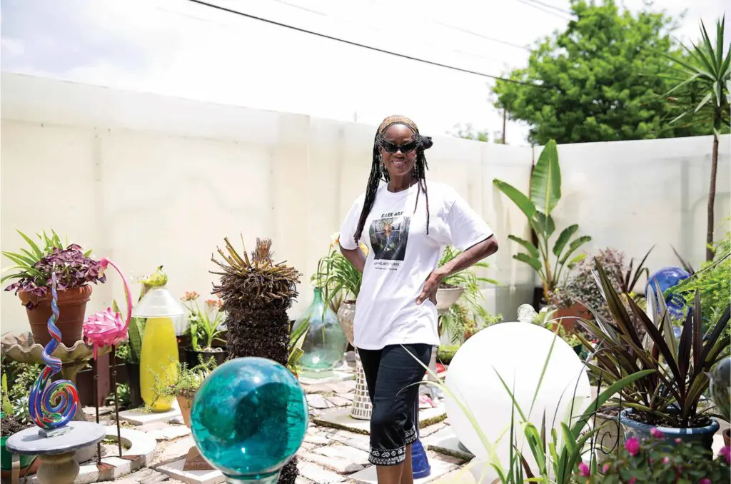 Erma Lee in her Inspirational Art Garden