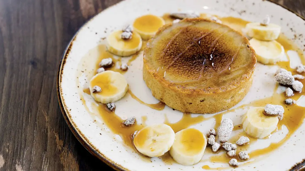 Pastry chef Kelsey Hawkins’ banana pudding, made with banana pudding brulée, vanilla wafer crust, bananas Foster sauce  and candied pecans