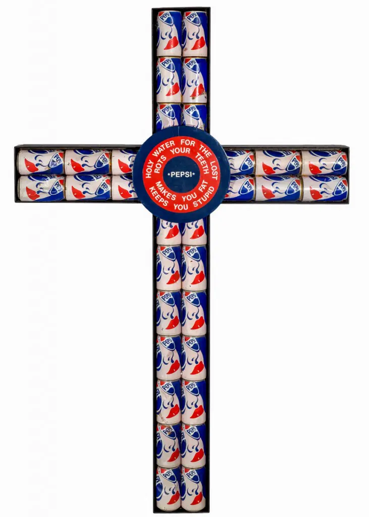 Forrest Prince’s “Pepsi,” 1984, serves up a damning critic of America’s soft drink industry. (Photo Os Galindo; Collection Dr. Georgia W. Hitchcock)