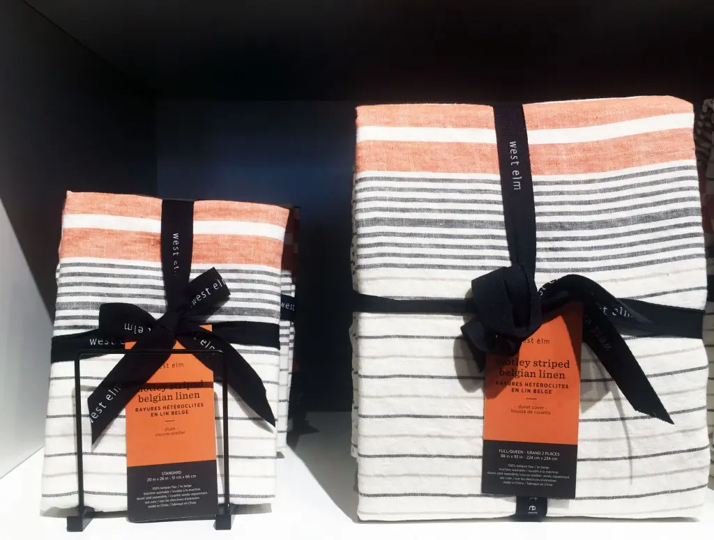 Soft, durable and crafted in Belgium — West Elm's Motley Striped Belgian Linen. 