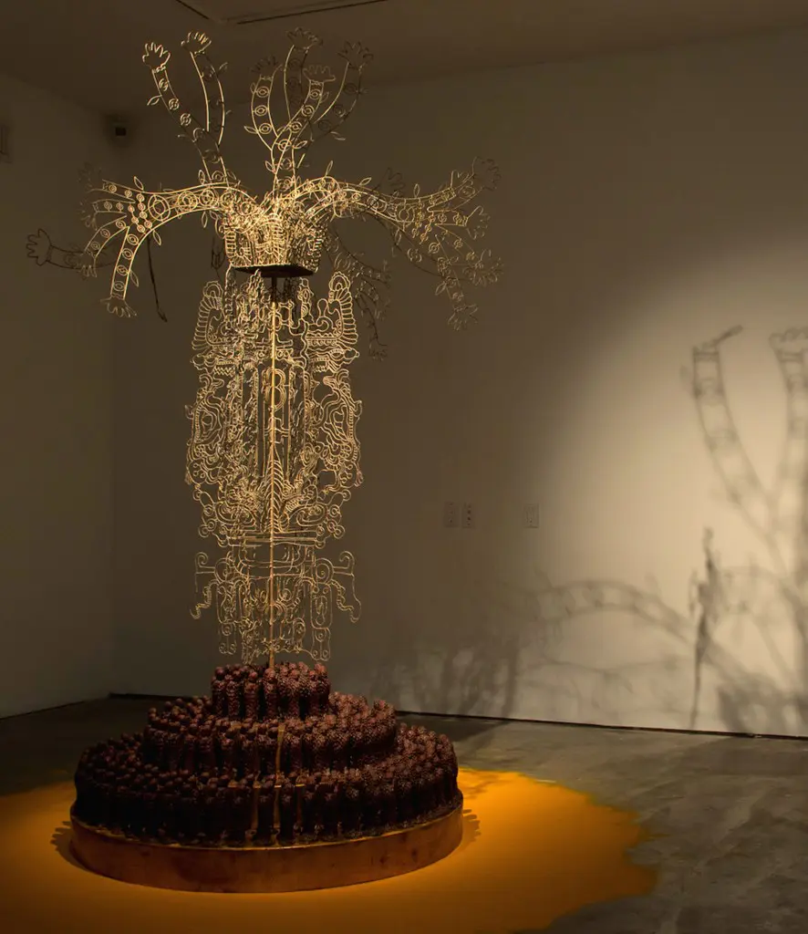 Susan Plum’s “World Tree: Technology of a New Era,” 2006, hints at the reverence for the lost wisdom of the Mayan culture that informs her practice. (Photo by Pablo Gimenez Zapiola)