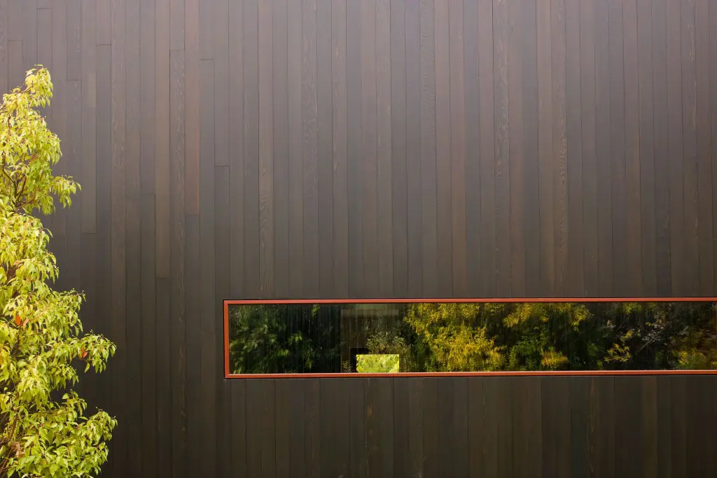 Cedar-clad exterior.
