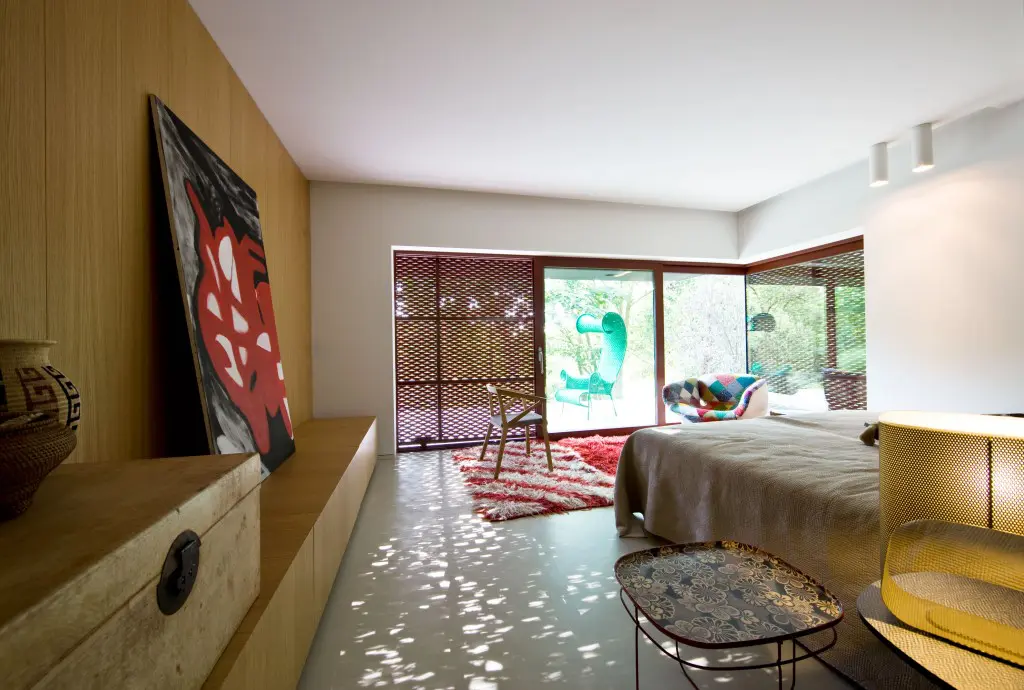A bedroom on the second level.