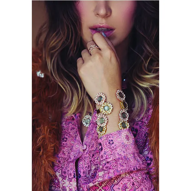 Stacked bangles, necklace and rings from the Twilight Goddess collection