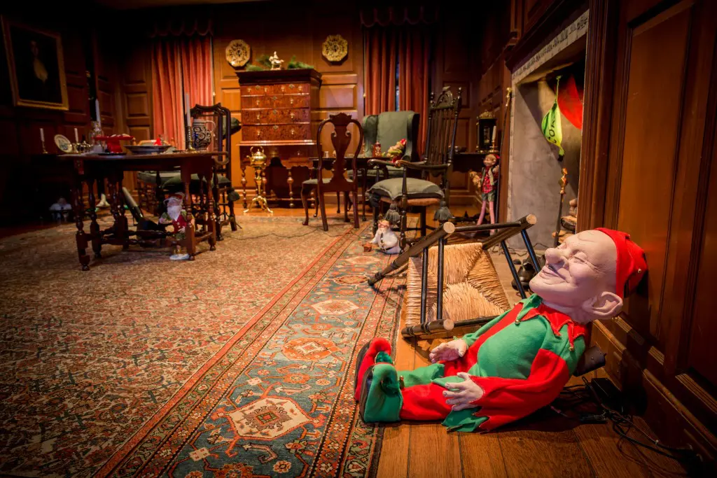 Another one of actor/event designer Todd Waite's disarming touches was an animatronic elf deployed in an early 18th-century period room of the celebrated decorative arts museum. Photo Collin Kelly.