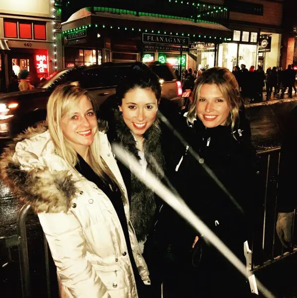 Samantha (center) with friends outside Flanagan's Irish Pub