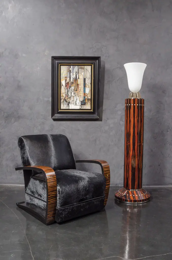 Hauck’s Voltaire chair and Damien lamp