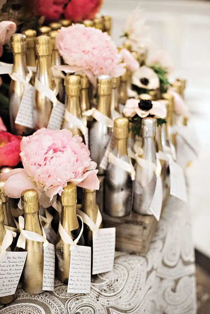 The bride's older sister gifted the couple with a pyramid of champagne splits. 