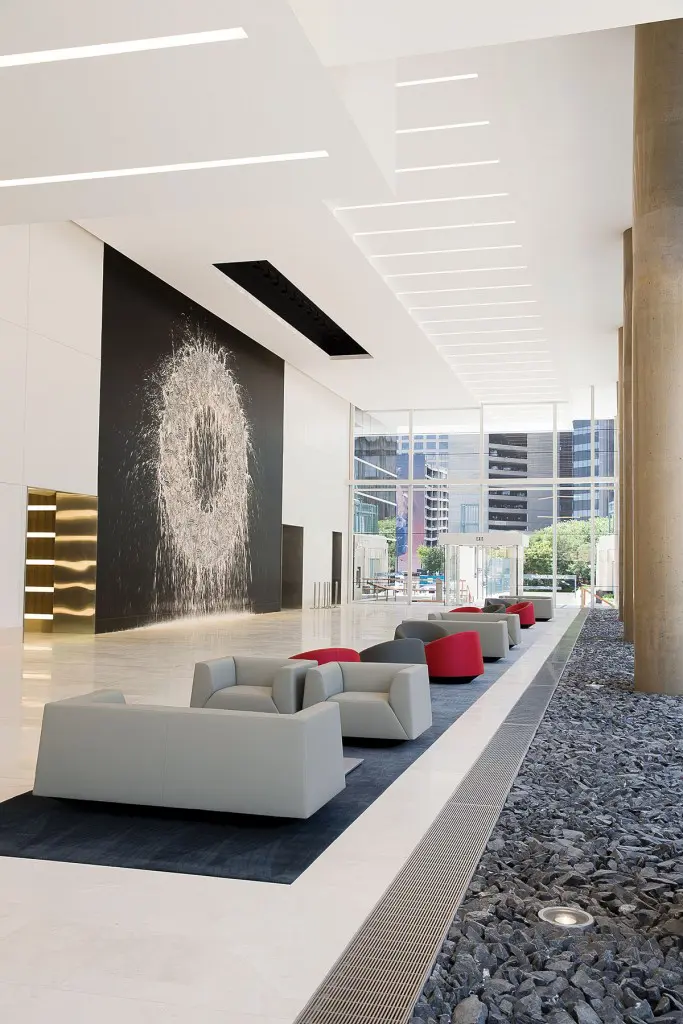 Hall Arts’ KPMG Plaza lobby features Richard Long’s epic mud-circle commission "Dallas Rag," 2015 (Photo courtesy Hall Arts)