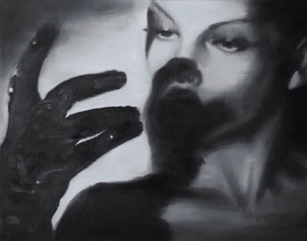 Also destined for Schwab's upcoming solo, "Plastics," at Cindy Liscia Gallery, "The Artifical Hand,"2016,  recalls '40s film noir, the era that Warhol was raised upon. It's so Joan Crawford. 