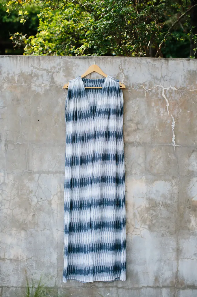 Eze caftan in Handmade Edition handloomed ikat stripe. (Photograph Kendall Hanna)