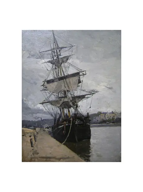 Frank Boggs' "Boat in the Harbor," circa 1855, at Majolica Ltd.