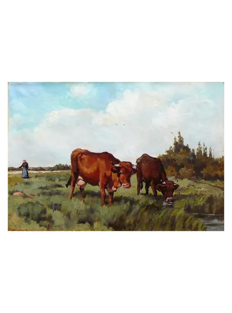 Walter Biddlecombe's "Les Deux Vaches," circa late 19th century, at Majolica Ltd. 