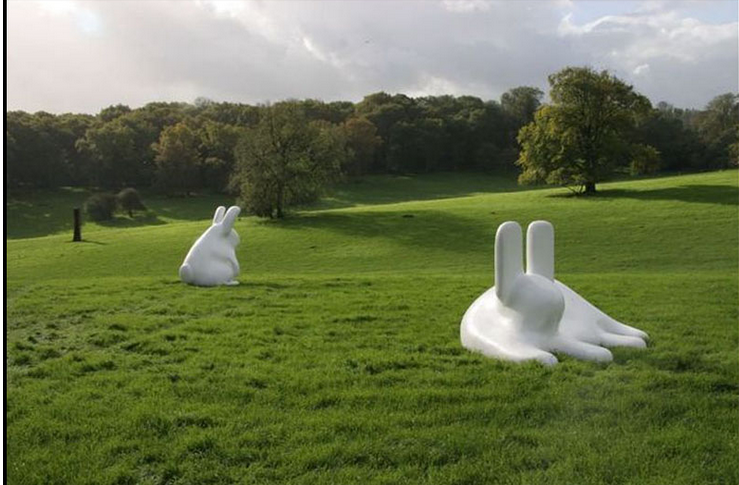 Dutch-born, Danish-based Tom Claassen’s “Two Rabbits,” 2006, was the hit of the Frieze Art Fair, 2006, installed Regent’s Park, London.