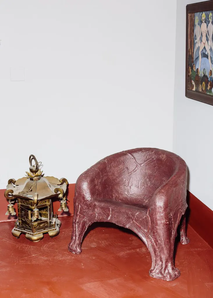 Fiberglass-and-resin chair made from
a gingko-leaf mold, antique brass
Chinese pagoda lantern