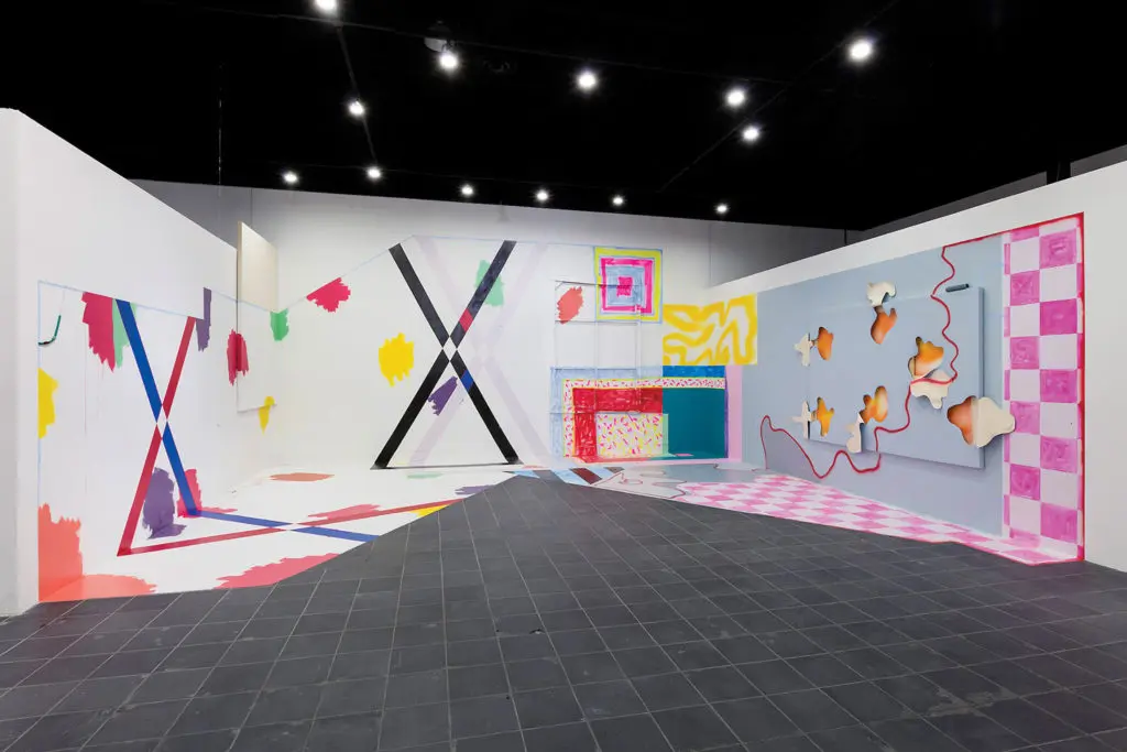 Sarah Cain’s "Jill," 2013, installation view at Columbus College of Art & Design, Columbus, Ohio. Courtesy the artist and Honor Fraser Gallery, Los Angeles.