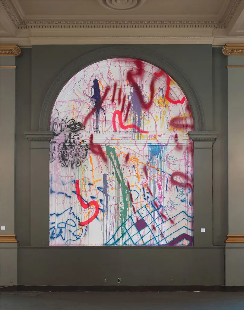 Sarah Cain's "Runaway," 2013, an installation at Farmers and Merchants Bank, L.A. (Courtesy Los Angeles Nomadic Divison, photo Robert Wedemeyer)