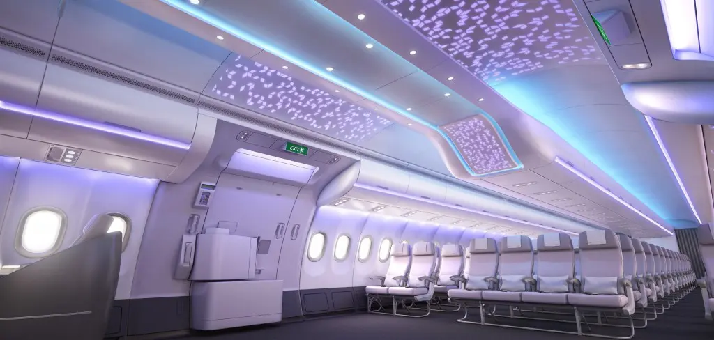 The lighting in the Airspace cabin can be changed to reflect the time of day.