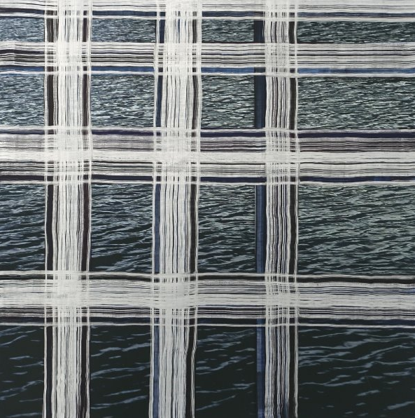 "Untitled," circa 2012, conjures up a plaid shirt, until the viewer looks more closely.  