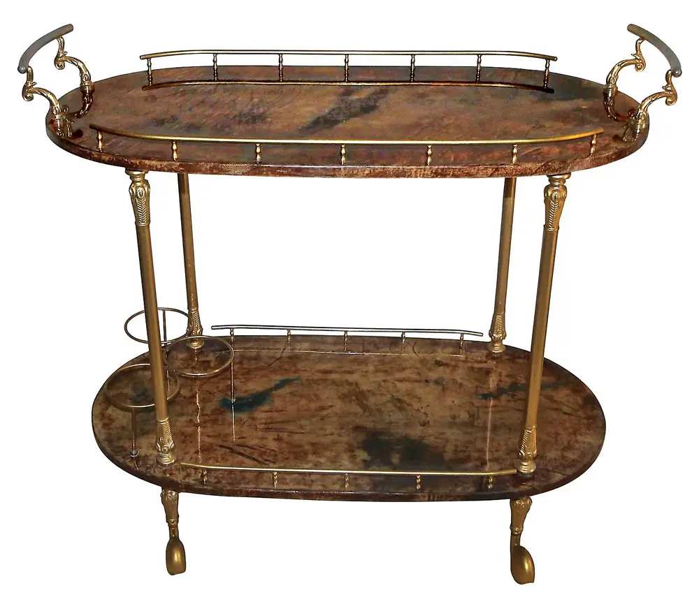 Aldo Tura stained and lacquered goatskin bar cart with gold-plated hardware from Debris Antiques