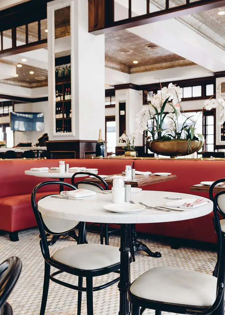Toulouse's marble-topped tables, tile flooring and foxed mirrors speak French bistro. 