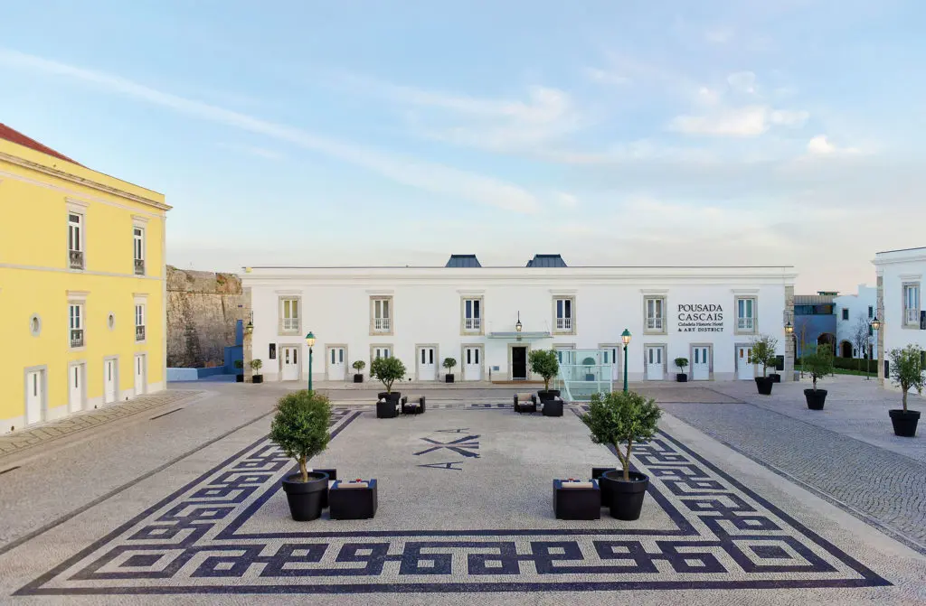 The cobbled courtyard entrance to Pousada de Cascais, lined with studios and art galleries, is the center of the hotel’s arts district.
