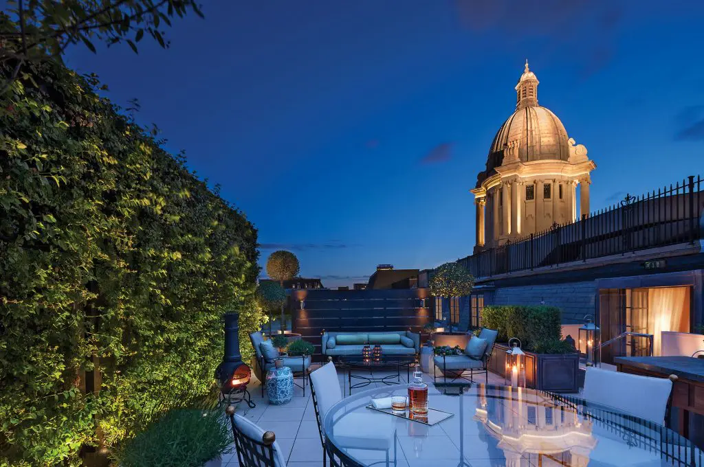 The Garden House Suite terrace with a view across the rooftops of London