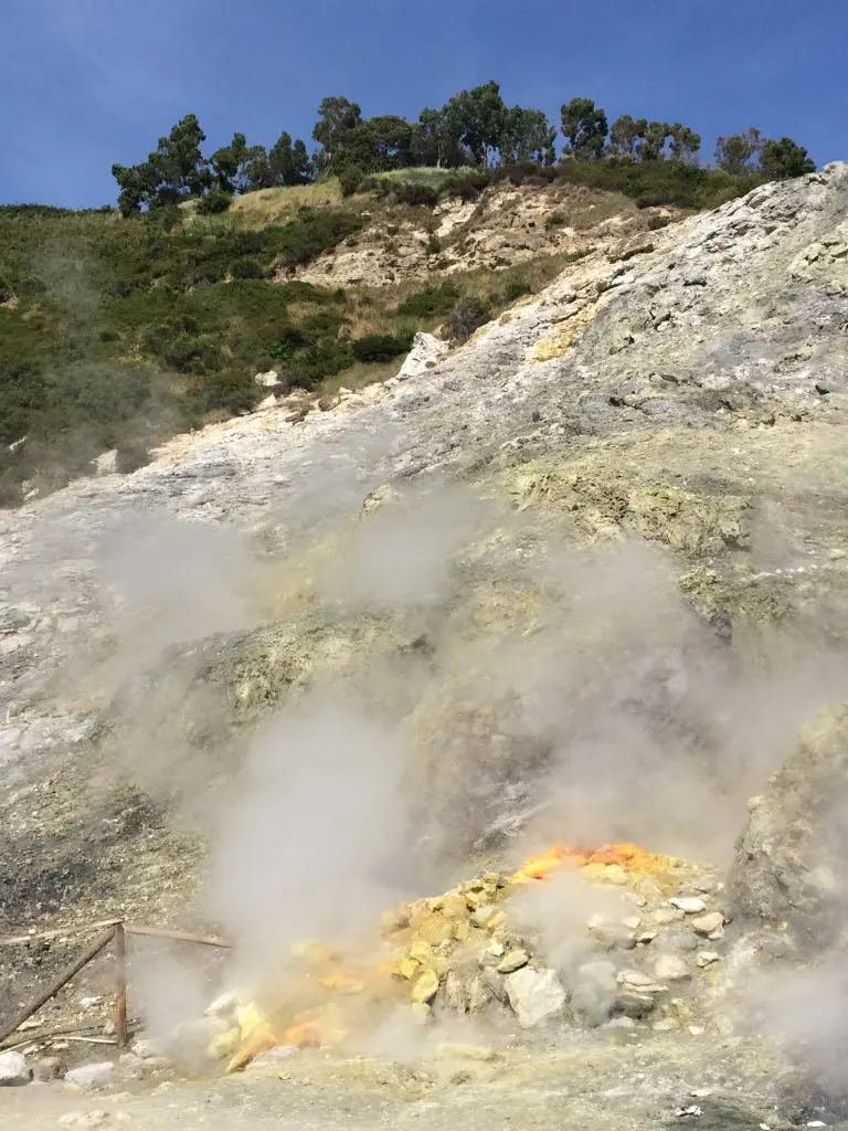 Hot sulfurous vapors escaping from the earth.