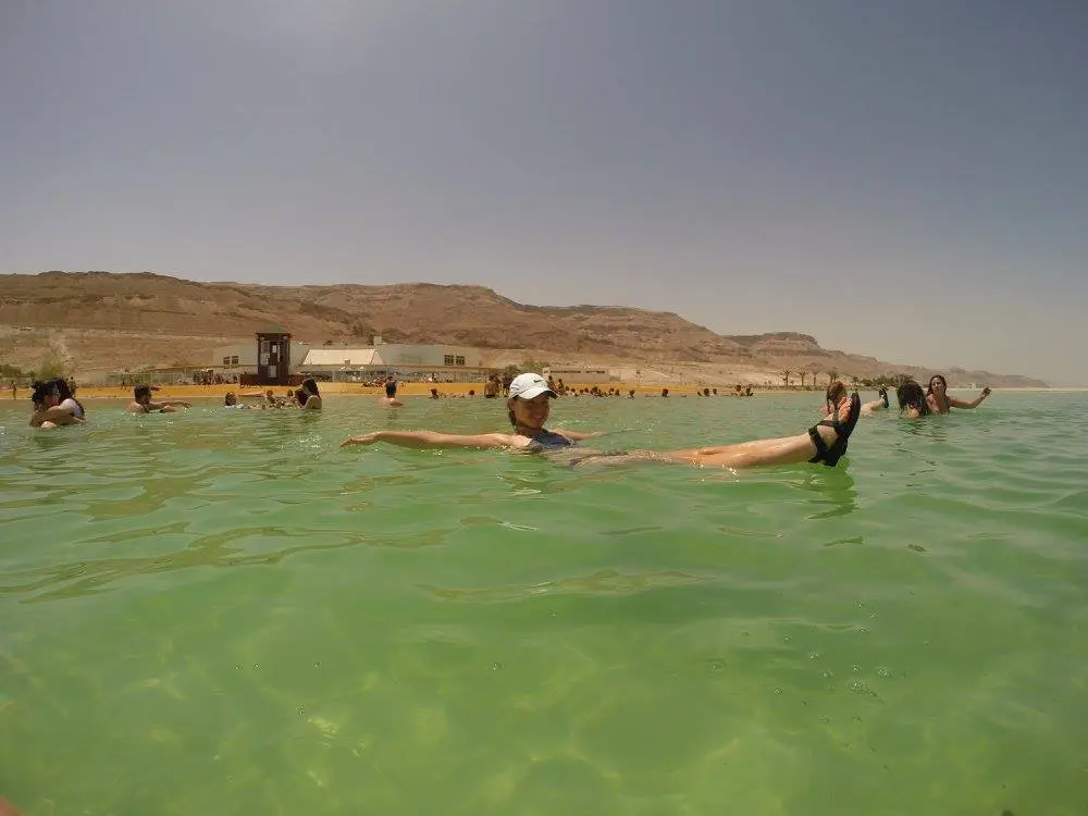 The author floating in the Dead Sea. (Photo by Maddie Coughman)