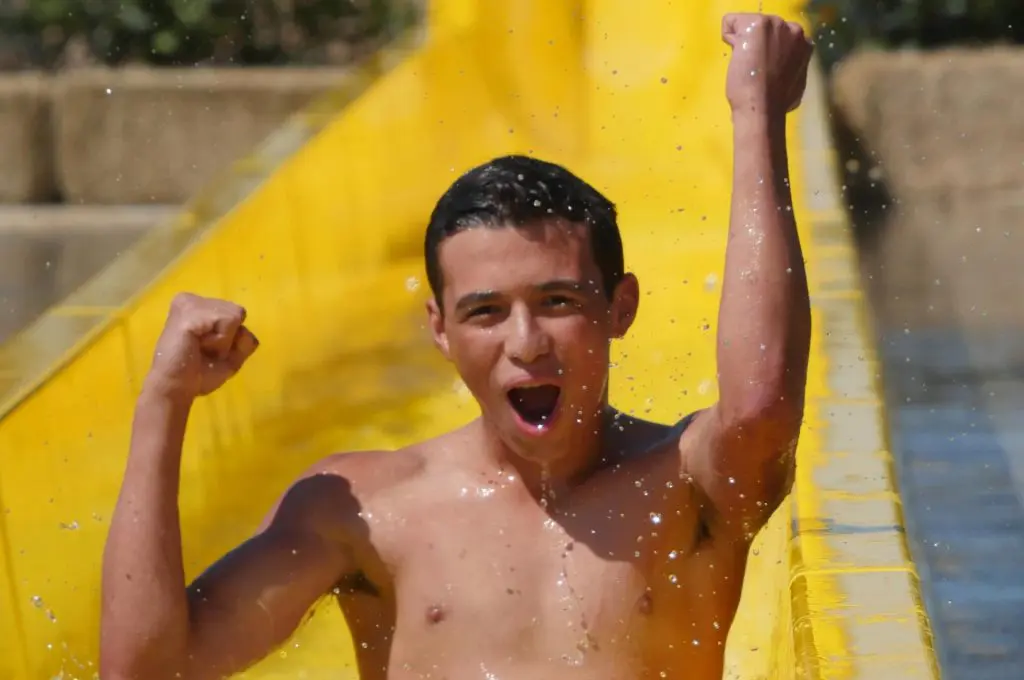 Typhoon Texas is drawing huge, excited crowds of would-be slide daredevils.
