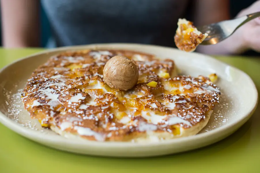 Pineapple upside down cake is only one of Snooze's whimsical pancake flavors. (Photo by Ashley Davis Photography) 