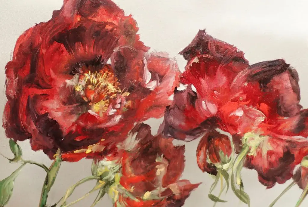 Classic roses figure in another Basler painting. 