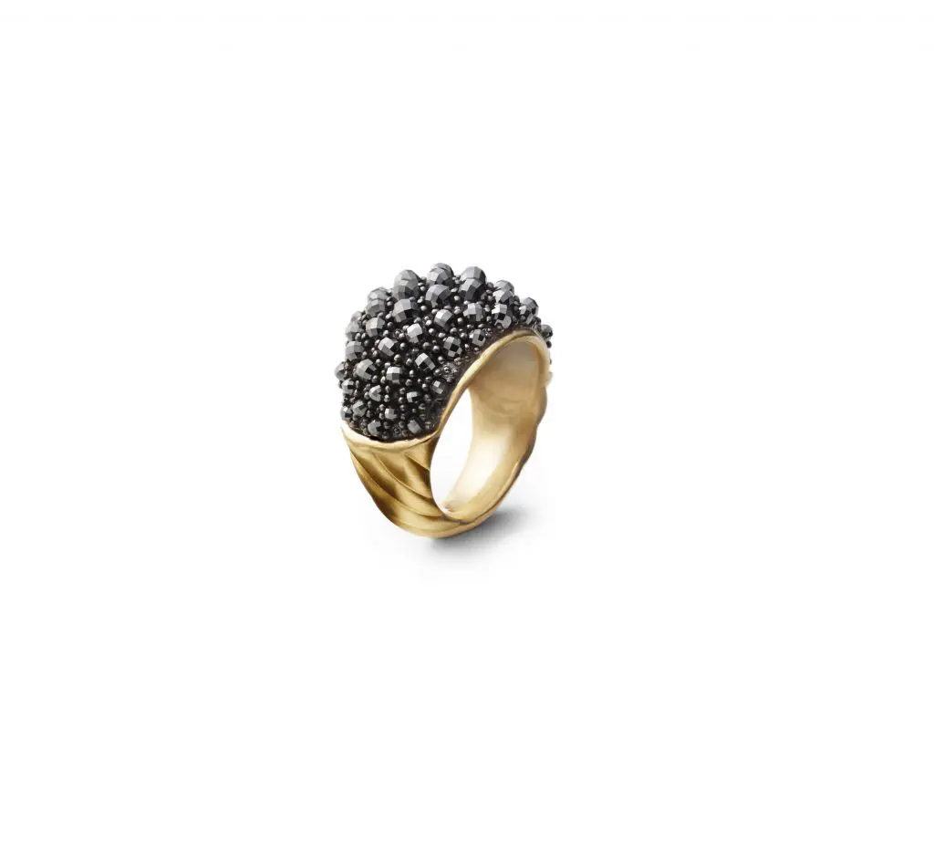 Osetra dome ring with hematite in 18K gold $1,900, at Neiman Marcus