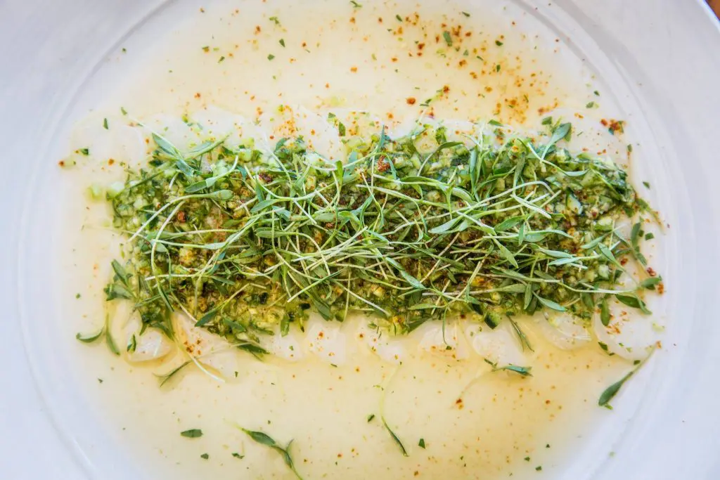 A Nobu dish — Fluke with Yuzu Cucumber Salsa